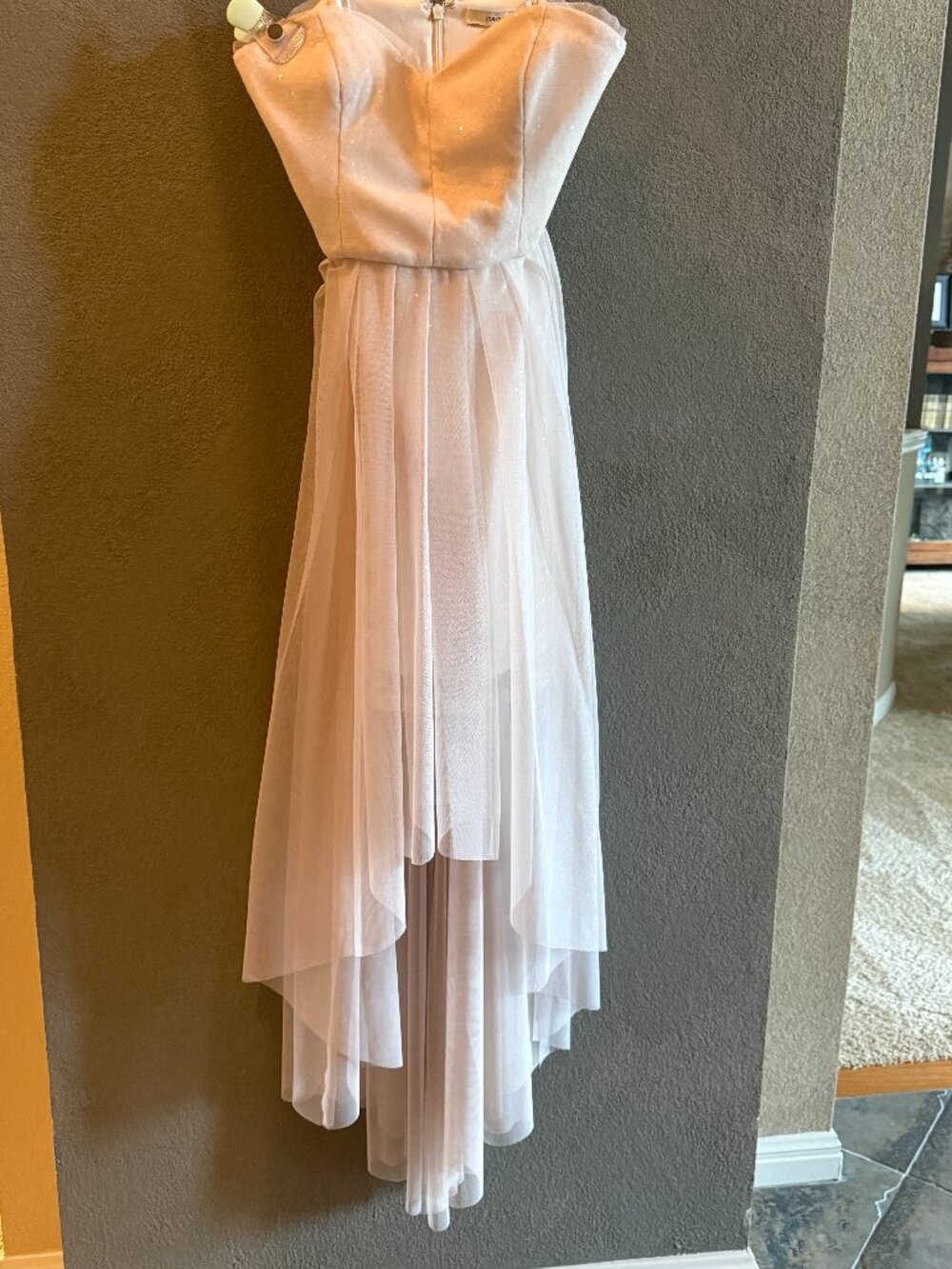 Max and Cleo Champagne Ivory Sequin High-Low Formal Gown